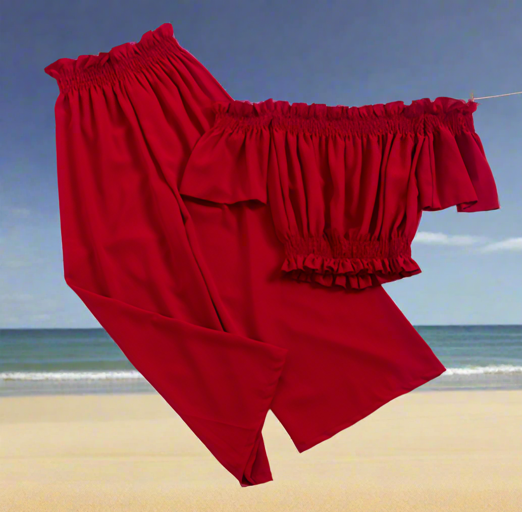 New 2021 Beach Two Piece Sets Clothes Women Sexy Slash Neck Crop Top Wiht Loose Pants Suits Summer Woman 2 Pcs Set Feminino