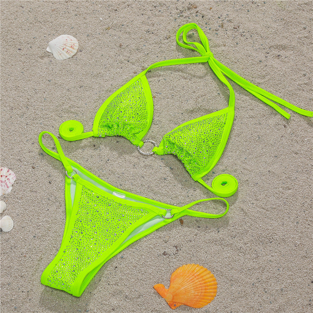 Sexy Lace up Bikini Diamond Swimsuit Split Swimsuit
