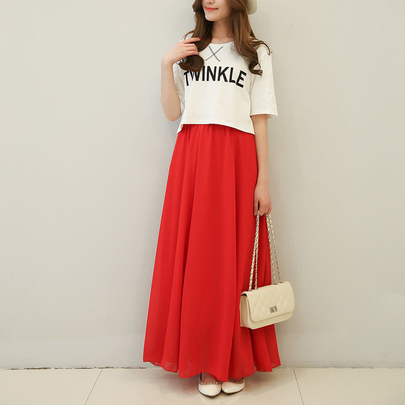 Half Length Skirt  High Waist Plus Size Chiffon Skirt
