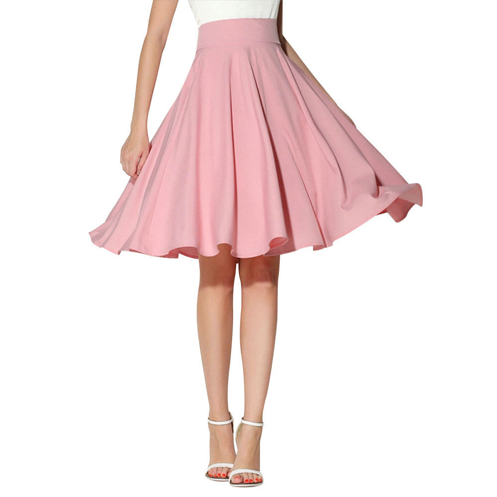 Solid Color High Waist Pleated Slim Women's Skirt