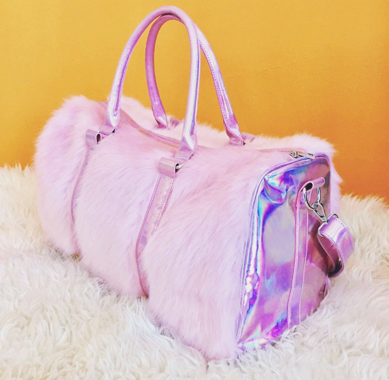 Laser Symphony Faux Fur Plush Oversized Travel Bag Luggage Bag Large Capacity Tote