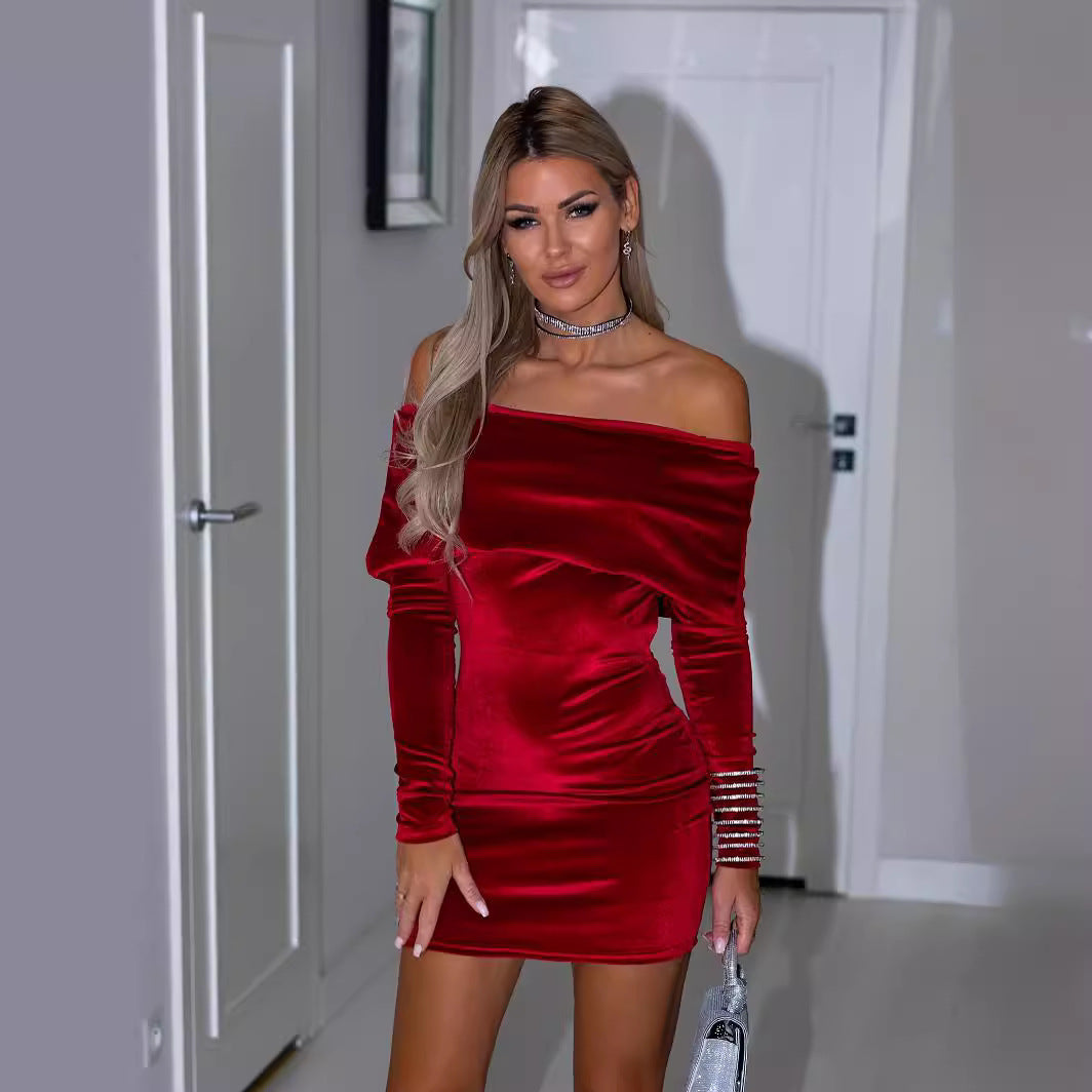 Off-the-shoulder Form-fitting Velvet Evening Gown