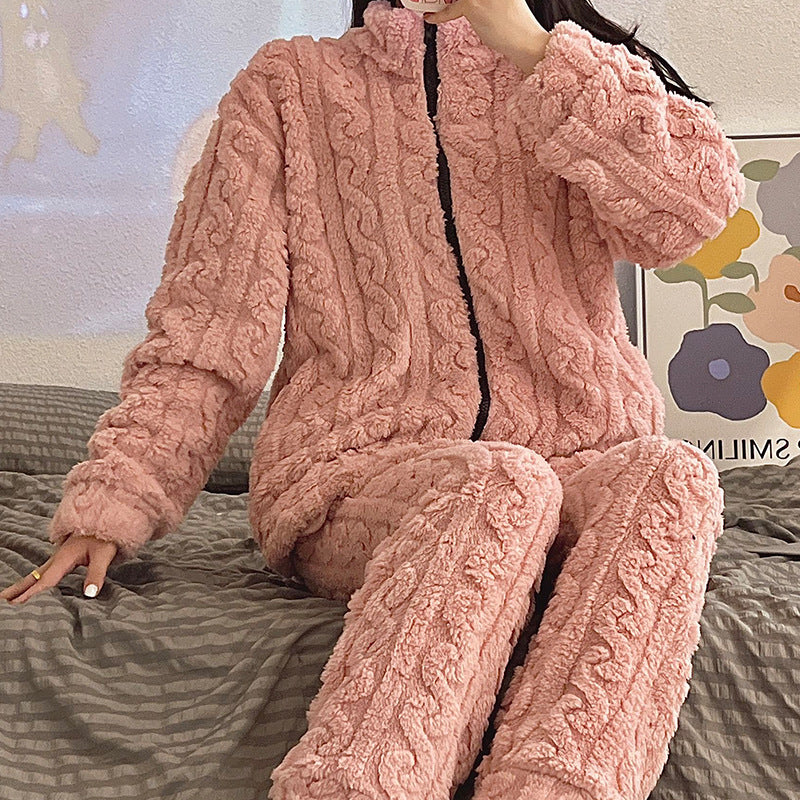 Autumn And Winter Cute Plus-sized Thermal Pajamas Coral Fleece Suit Homewear
