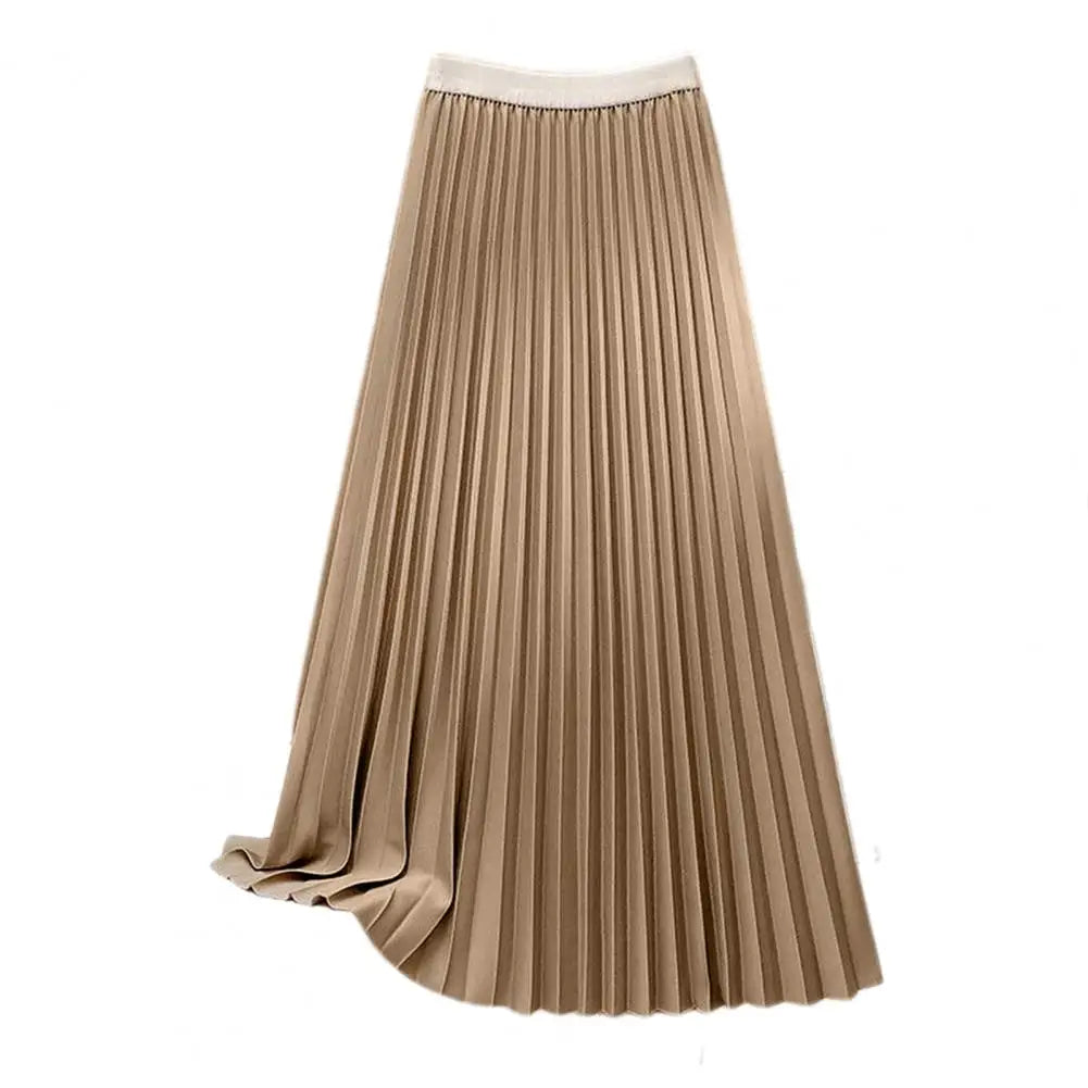 Solid Color Maxi Skirt Elegant Women's High Waist Maxi Skirt in Solid Color Pleated A-line Design for Work Leisure Wear Casual