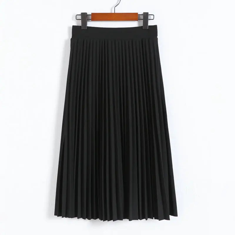 Women's High Waist Pleated Solid Color Half Length Elastic Skirt Promotions Lady Black Pink