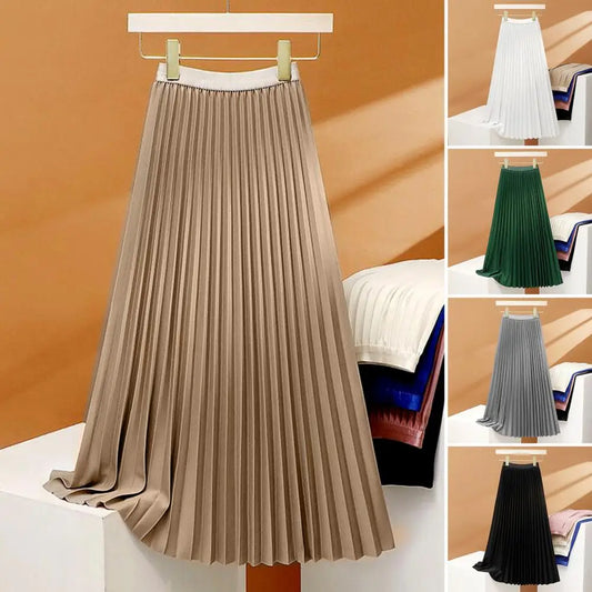 Solid Color Maxi Skirt Elegant Women's High Waist Maxi Skirt in Solid Color Pleated A-line Design for Work Leisure Wear Casual