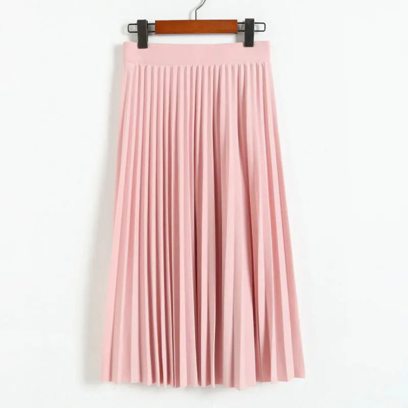 Women's High Waist Pleated Solid Color Half Length Elastic Skirt Promotions Lady Black Pink
