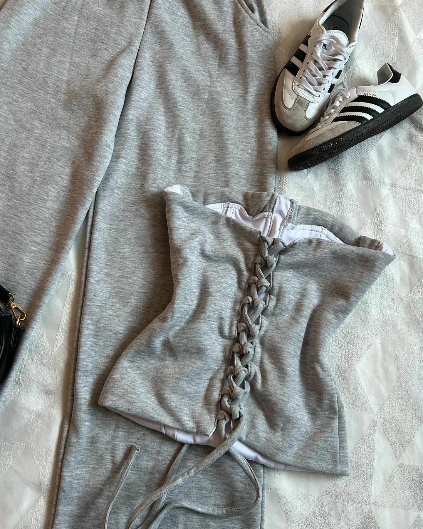 Two Piece Sets Gothic Sexy Tube Tops. High Waisted Straight Pants Sweatpants Gray Pants Suit
