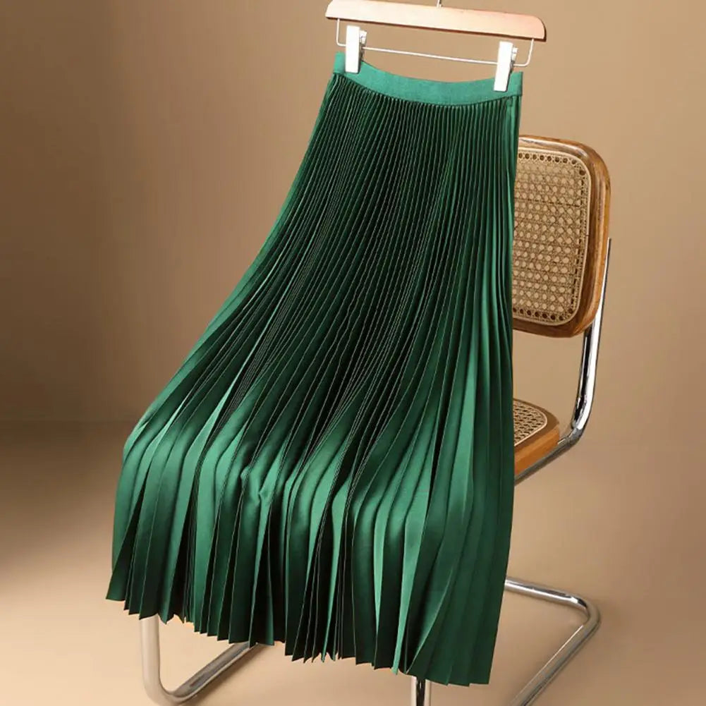 Solid Color Maxi Skirt Elegant Women's High Waist Maxi Skirt in Solid Color Pleated A-line Design for Work Leisure Wear Casual