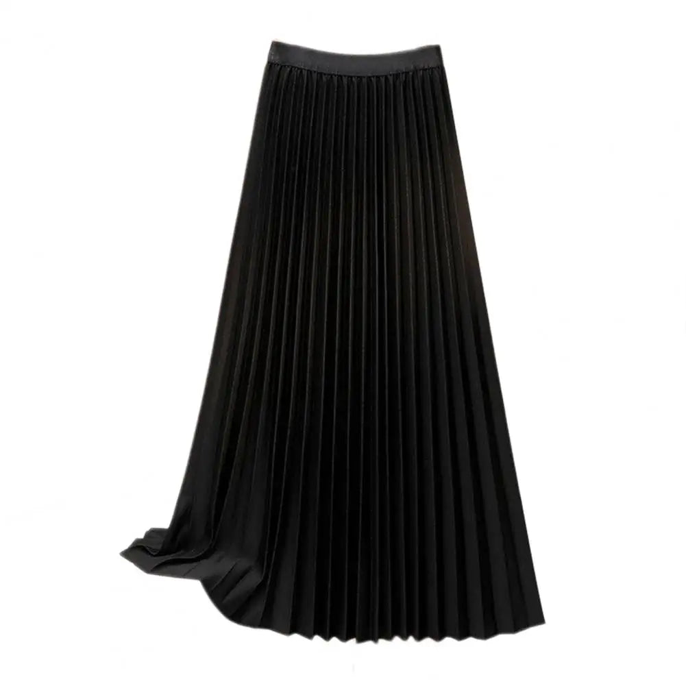 Solid Color Maxi Skirt Elegant Women's High Waist Maxi Skirt in Solid Color Pleated A-line Design for Work Leisure Wear Casual