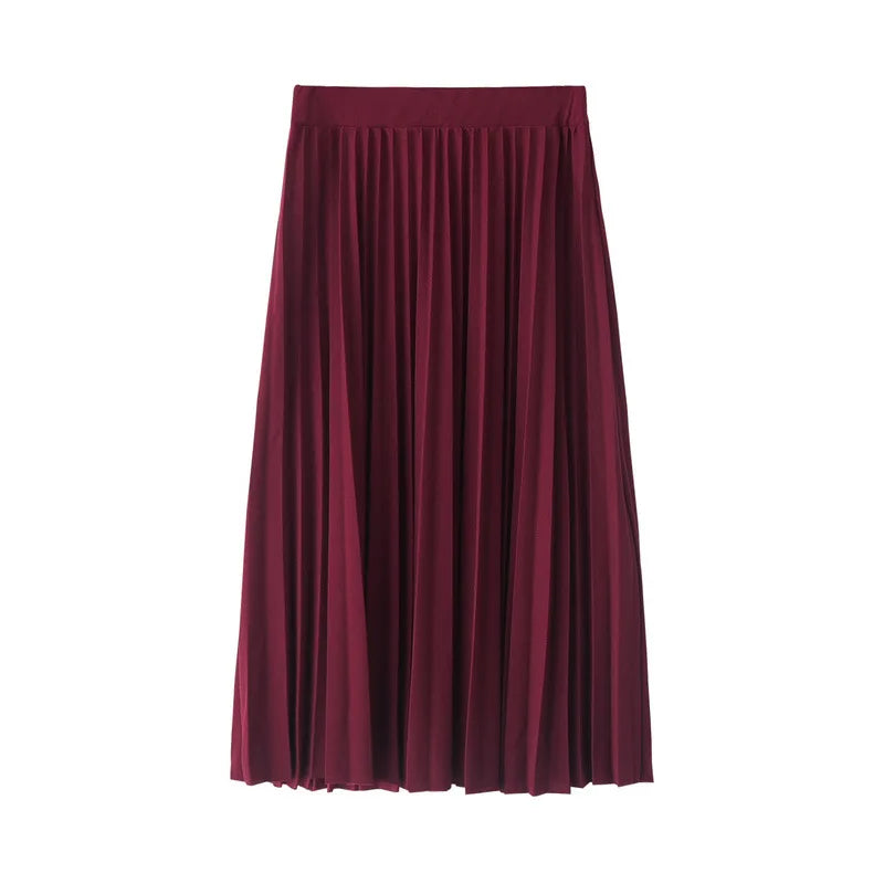 Women's High Waist Pleated Solid Color Half Length Elastic Skirt Promotions Lady Black Pink