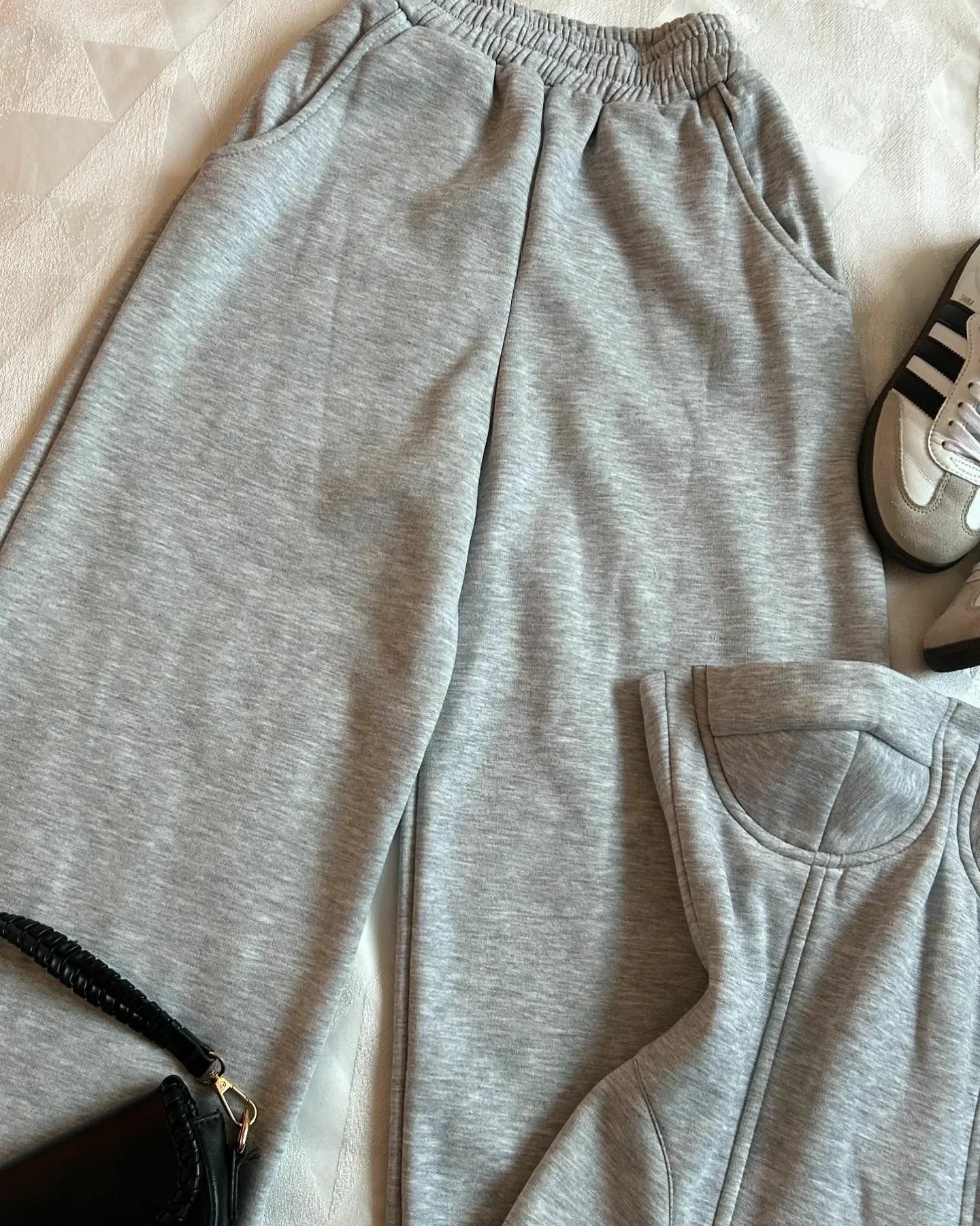 Two Piece Sets Gothic Sexy Tube Tops. High Waisted Straight Pants Sweatpants Gray Pants Suit