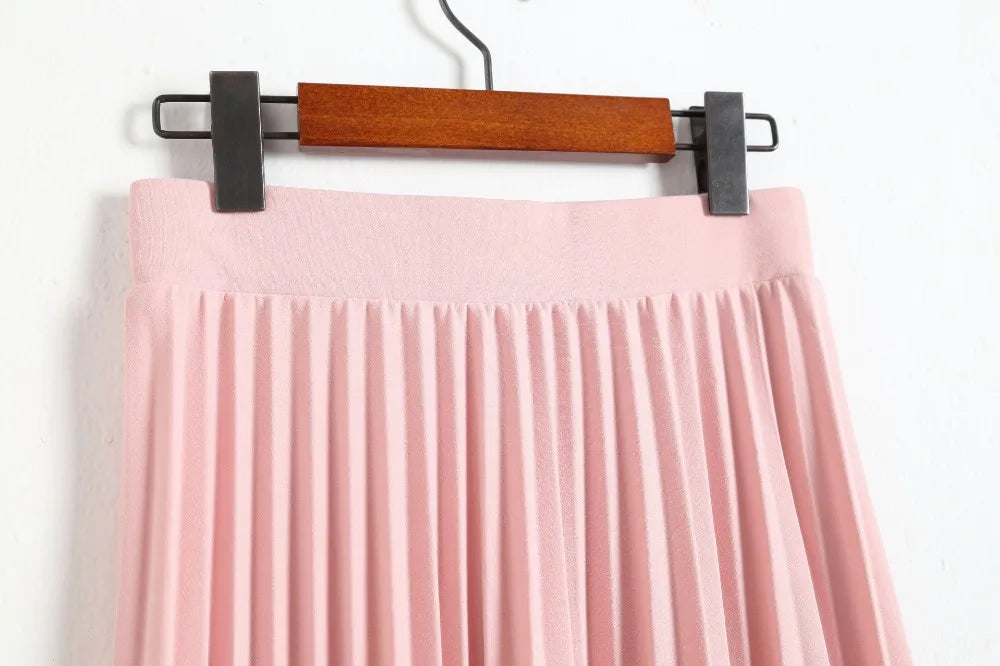 Women's High Waist Pleated Solid Color Half Length Elastic Skirt Promotions Lady Black Pink