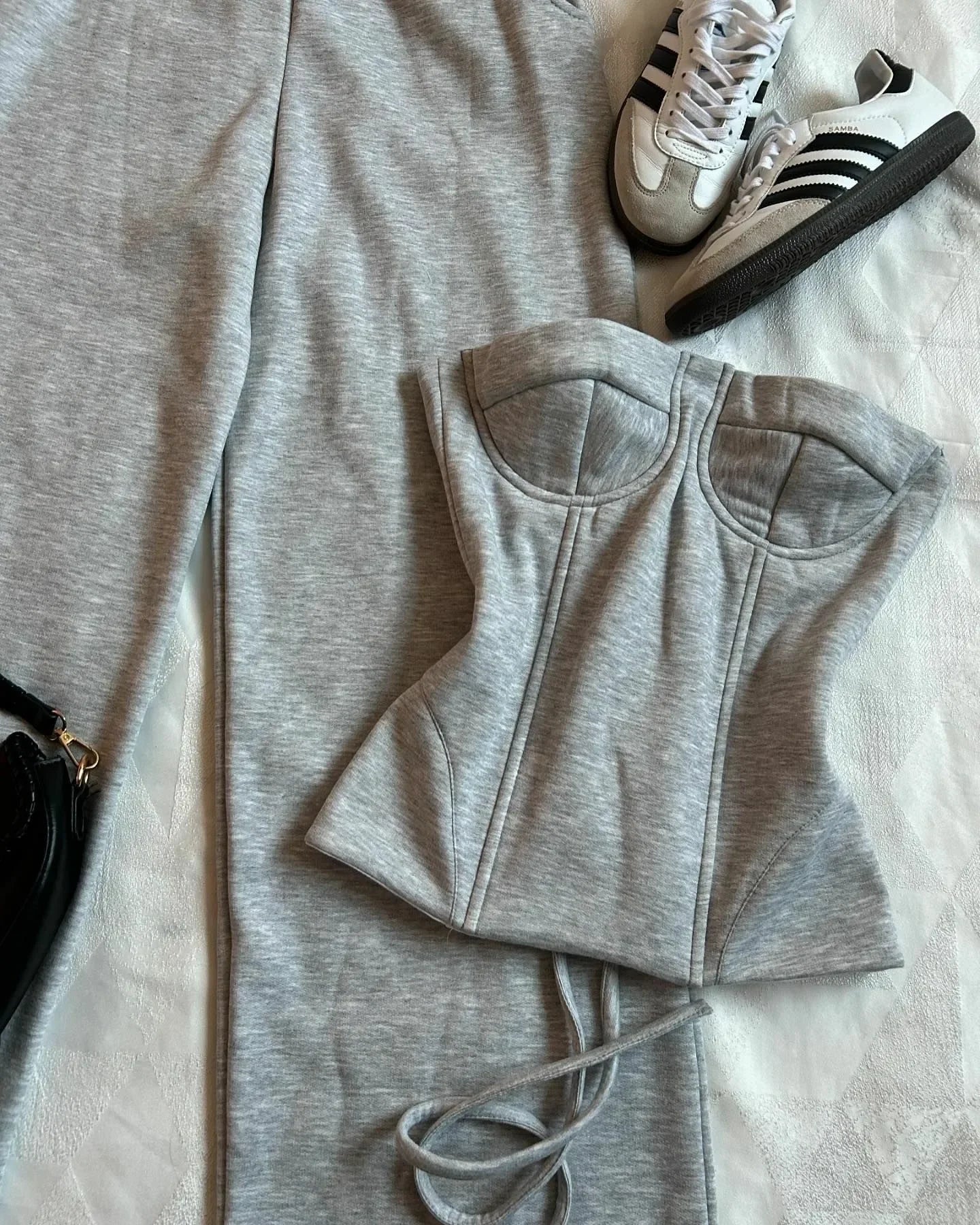 Two Piece Sets Gothic Sexy Tube Tops. High Waisted Straight Pants Sweatpants Gray Pants Suit