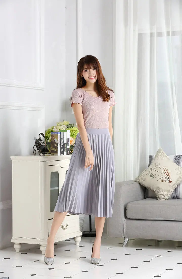 Women's High Waist Pleated Solid Color Half Length Elastic Skirt Promotions Lady Black Pink