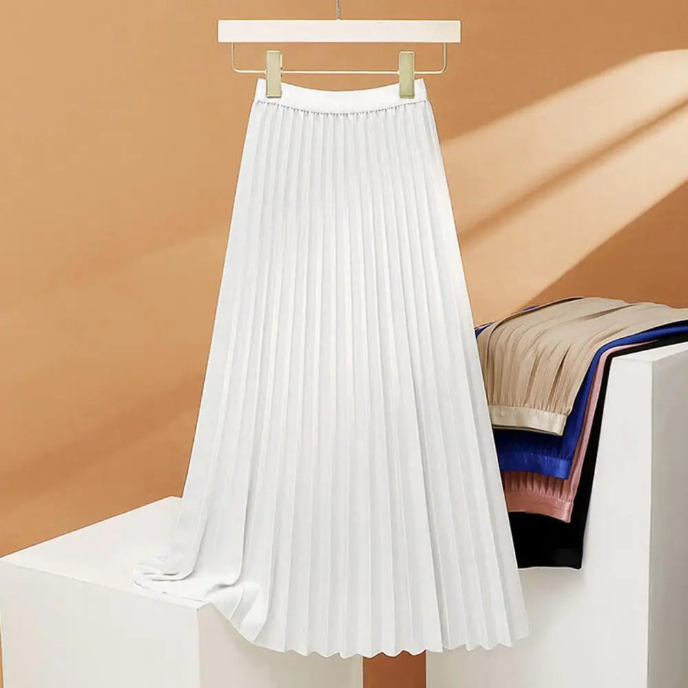Solid Color Maxi Skirt Elegant Women's High Waist Maxi Skirt in Solid Color Pleated A-line Design for Work Leisure Wear Casual