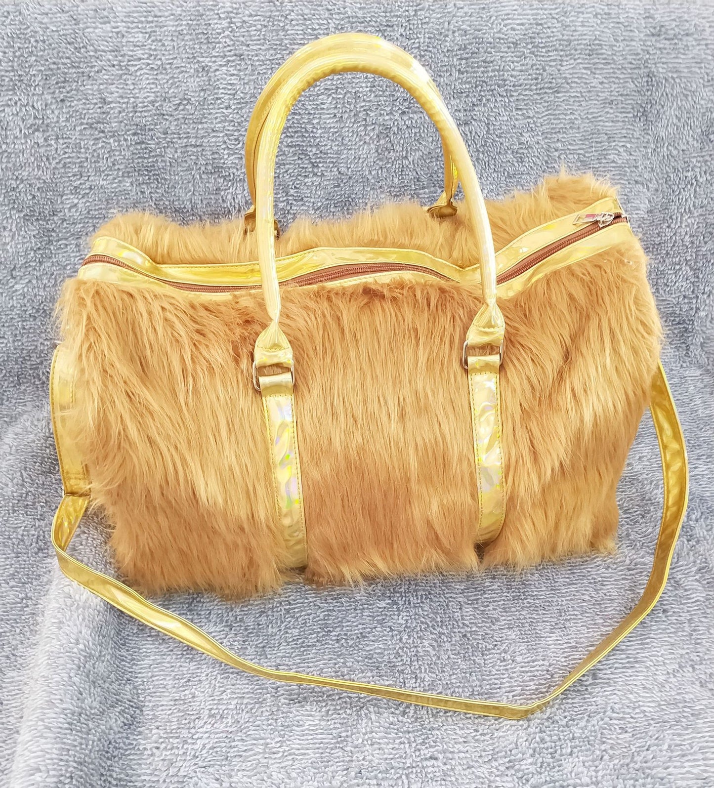 Laser Symphony Faux Fur Plush Oversized Travel Bag Luggage Bag Large Capacity Tote