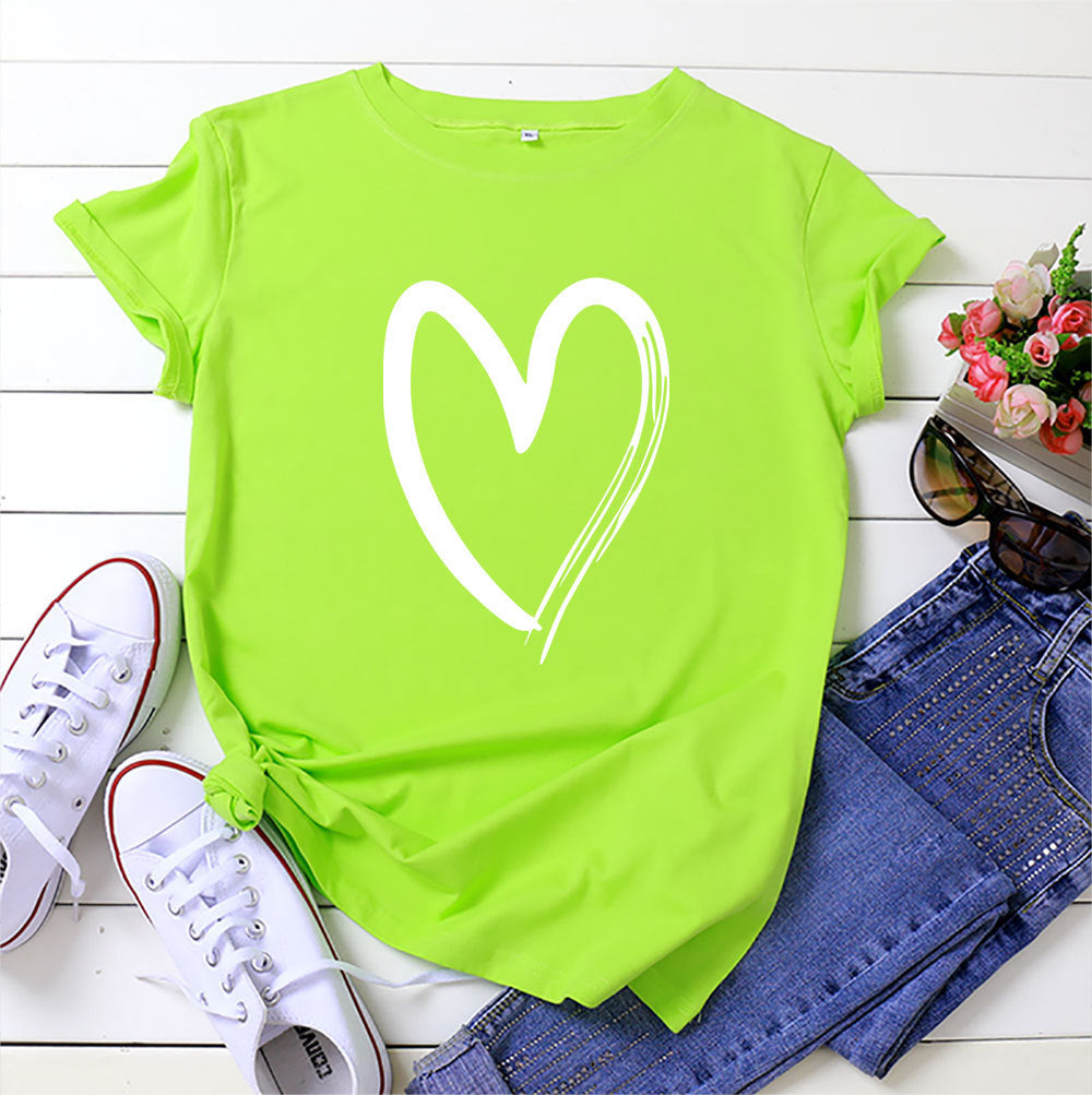 Women's Printed Cotton T-shirt With Short Sleeves heart top . Love