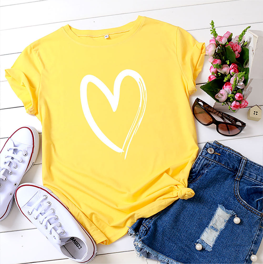 Women's Printed Cotton T-shirt With Short Sleeves heart top . Love