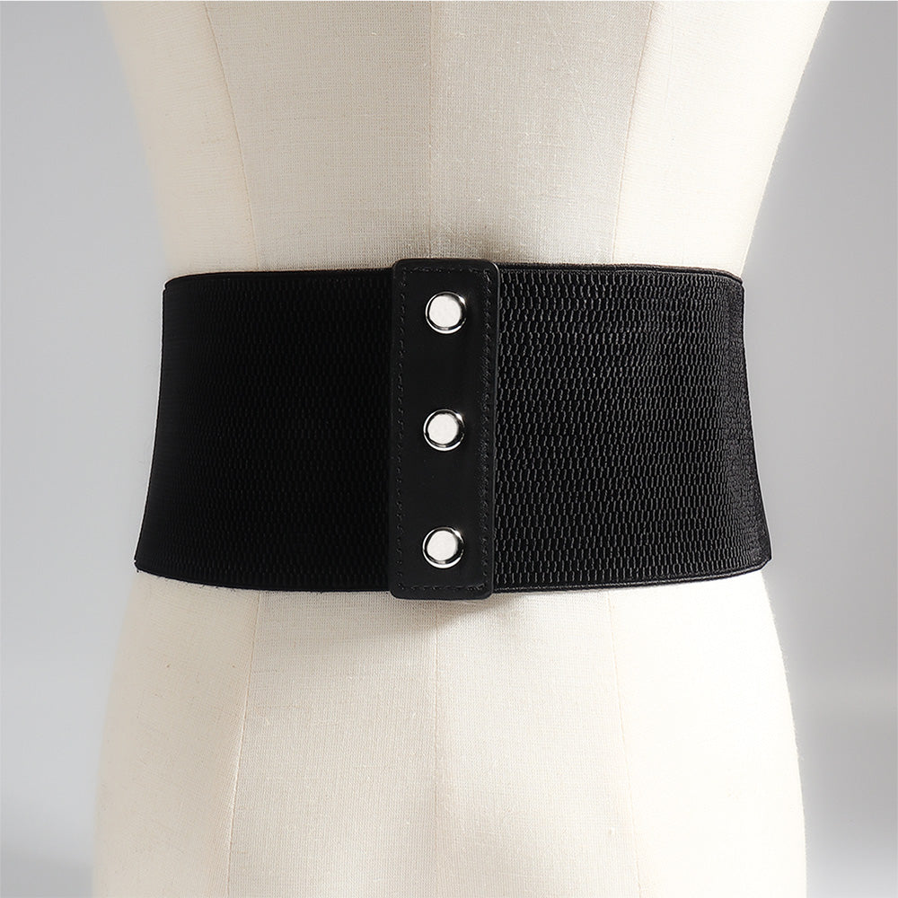 Retro Three-row Needle Buckle PU Belt Women's Belt Elastic Elastic Wide Waist Cover