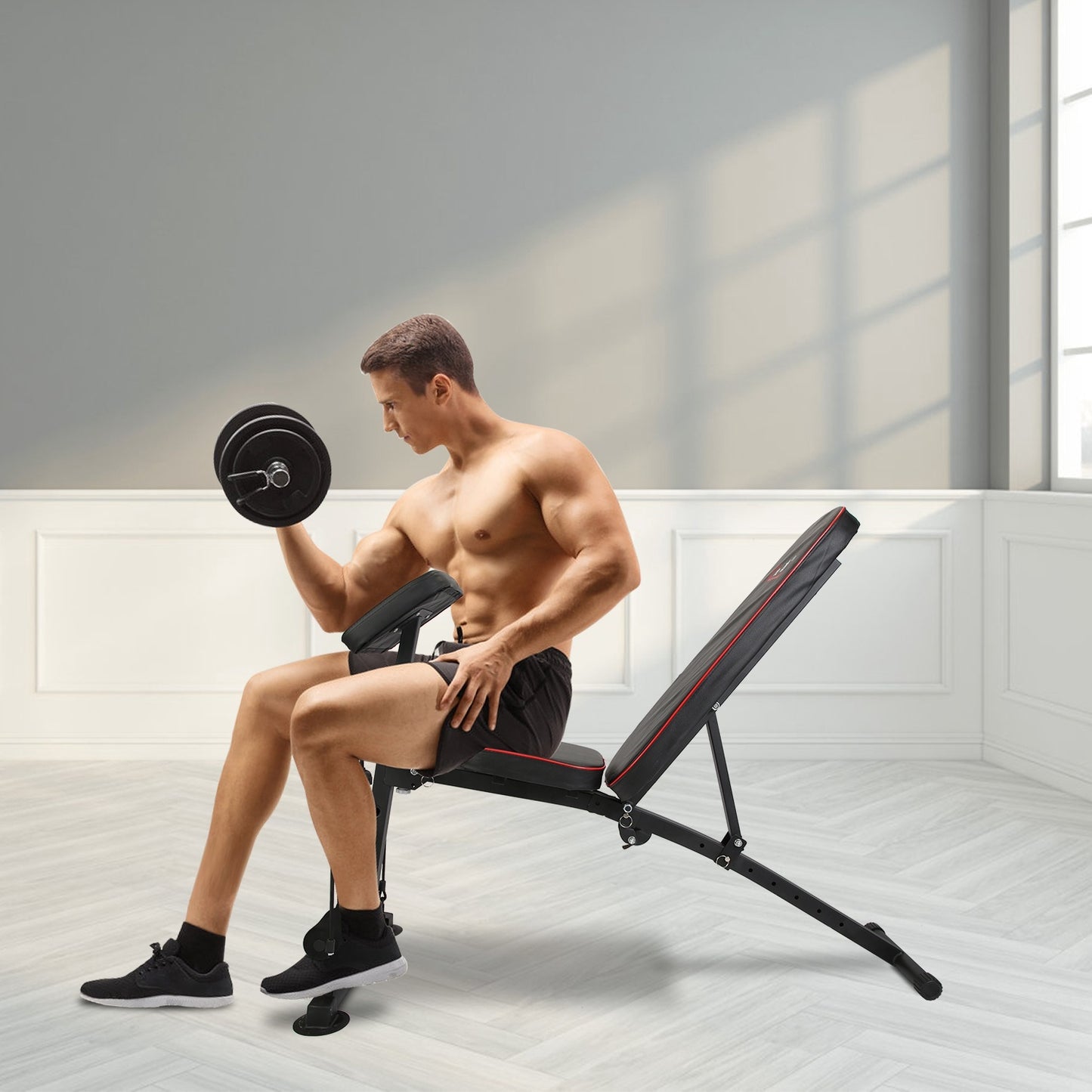 1Pc  Adjustable Weight Bench With Preacher Curl Pad Resistance Bands Leg Extension For Home Gym Full Body Exercise Fedex Shipping