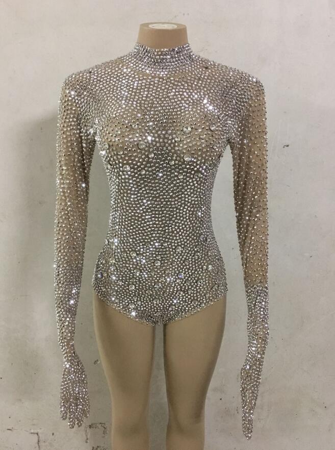 Singer Dance Yoga Ring Rhinestone Elastic Jumpsuit Women