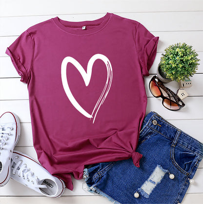 Women's Printed Cotton T-shirt With Short Sleeves heart top . Love