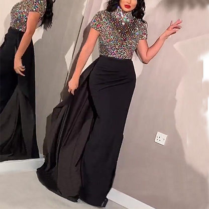 Women's Sequin Wrap Hip Party Gown Dress