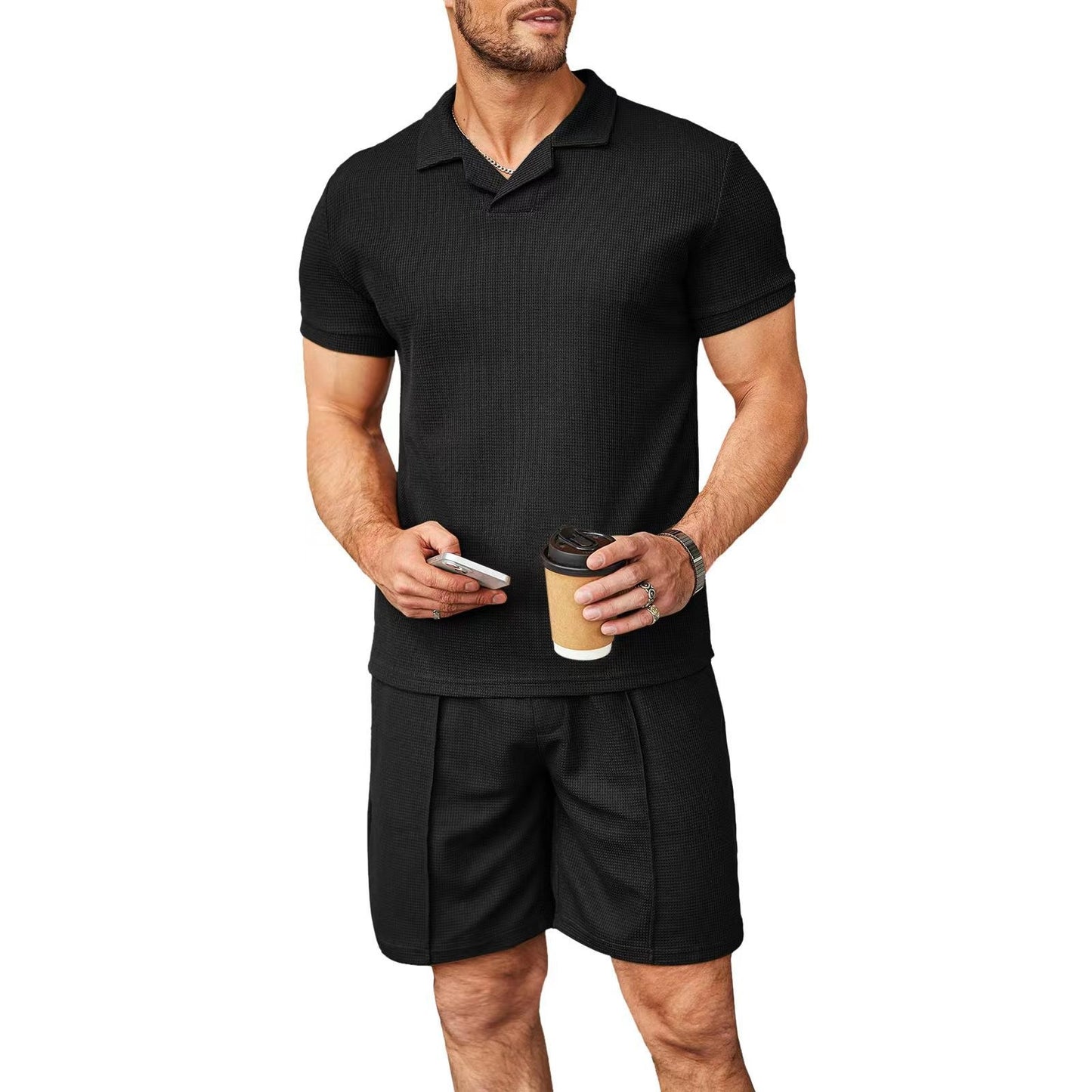 2pcs Set Men Polo Shirt with shorts.