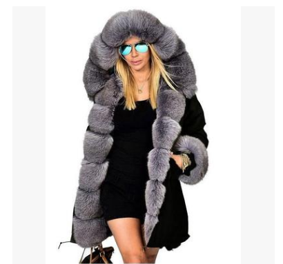 Large fur collar warm coat long hooded coat cotton coat