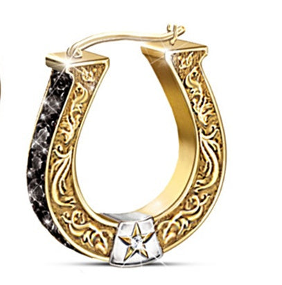 U-Shaped Horseshoe Earrings Cowboy Riding Boots Two-Tone Earrings