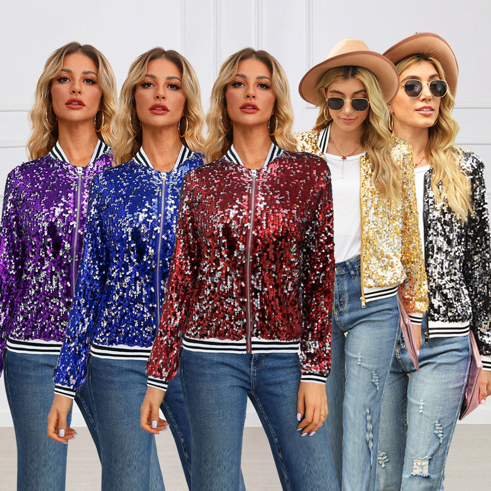 Fashionable Sequins Long Sleeve Coat For Women
