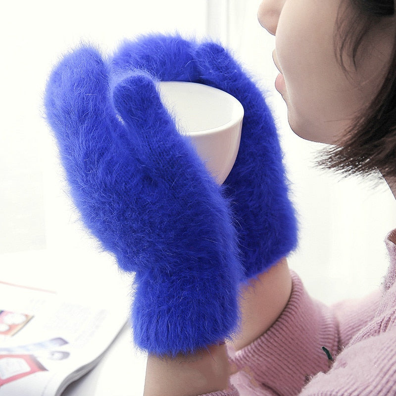 Rabbit fur warm gloves