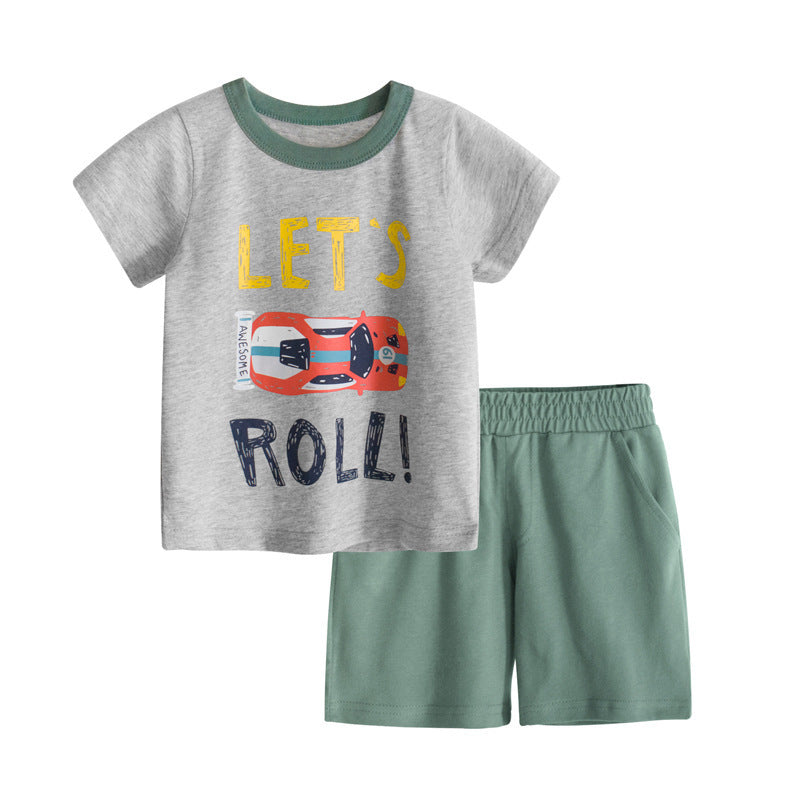 New Children's Suit Boy Short-Sleeved T-Shirt Two-Piece Pants