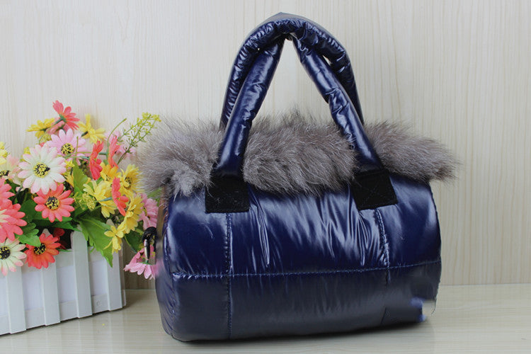 New Female Bag Space Cotton Fox Fur Straw Bag Handbag Shoulder Messenger