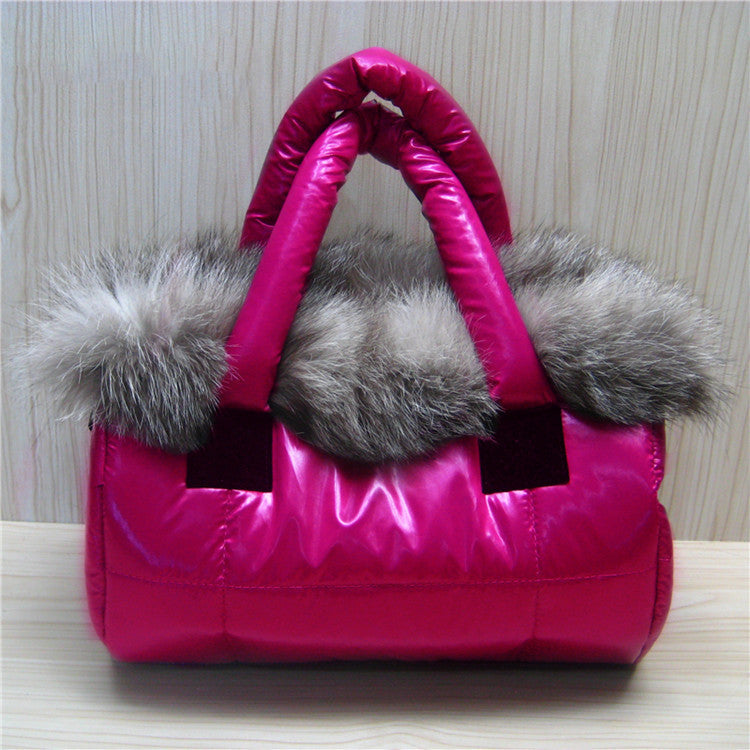 New Female Bag Space Cotton Fox Fur Straw Bag Handbag Shoulder Messenger