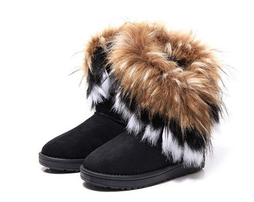 Free Shipping Winter Fur One Cotton Boots Fox Fur Rabbit Fur Snow Boots Women's Middle Tube Warm Cotton Shoes