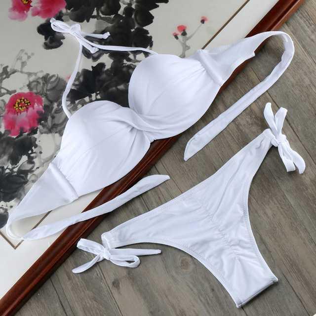 Ladies white push-up swimsuit Bandeau swimsuit