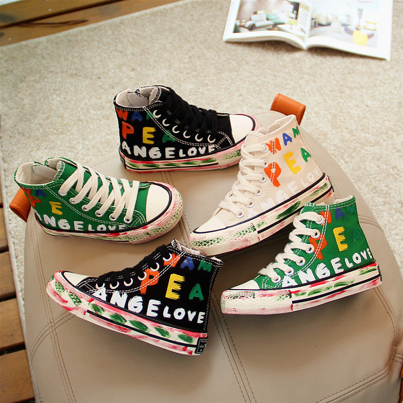 Little White Shoes Boys High-top Sneakers Graffiti Casual Shoes