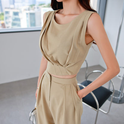New Slim Top Temperament Thin Waist Wide Leg Pants For Women