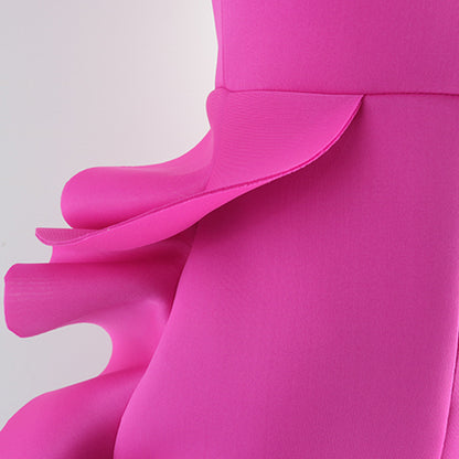 Ladies Deep V Neck Ruffle Dress Split Gown