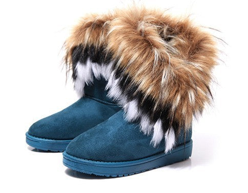 Free Shipping Winter Fur One Cotton Boots Fox Fur Rabbit Fur Snow Boots Women's Middle Tube Warm Cotton Shoes