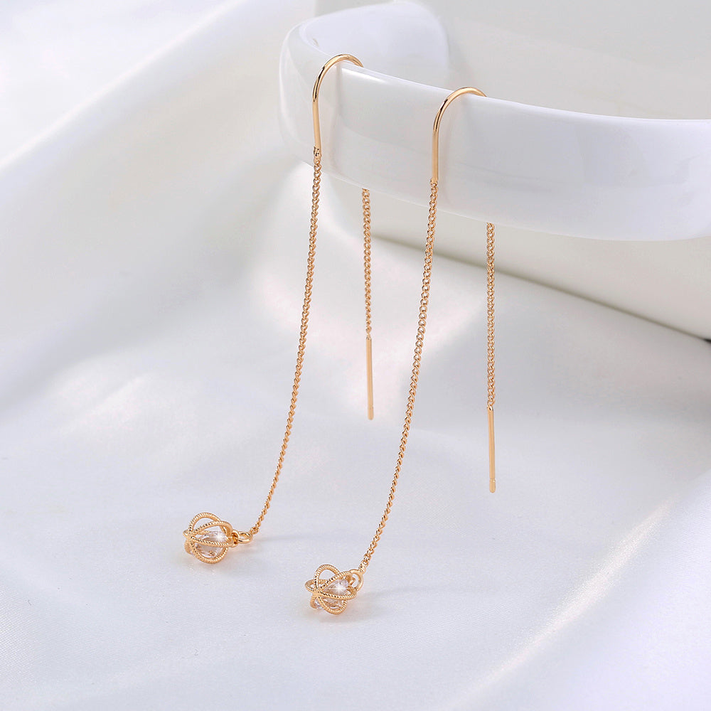 Gold Open Lantern Micro-set Zircon Long Tassel Earrings