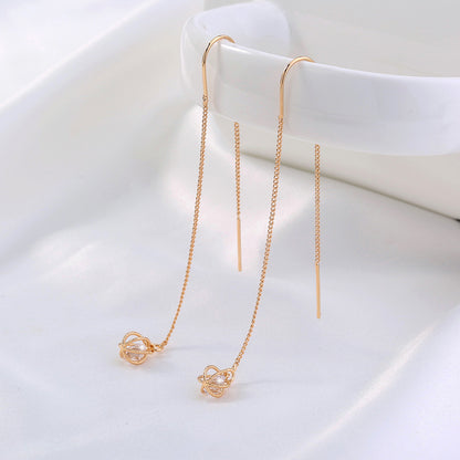 Gold Open Lantern Micro-set Zircon Long Tassel Earrings