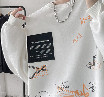 Hong Kong Style Large Size Loose Print Pullover