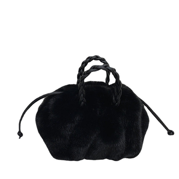 Leather Mink Fur Pleated Cloud Bag