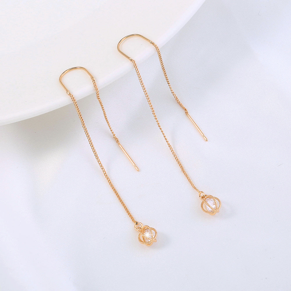 Gold Open Lantern Micro-set Zircon Long Tassel Earrings