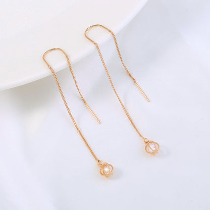 Gold Open Lantern Micro-set Zircon Long Tassel Earrings