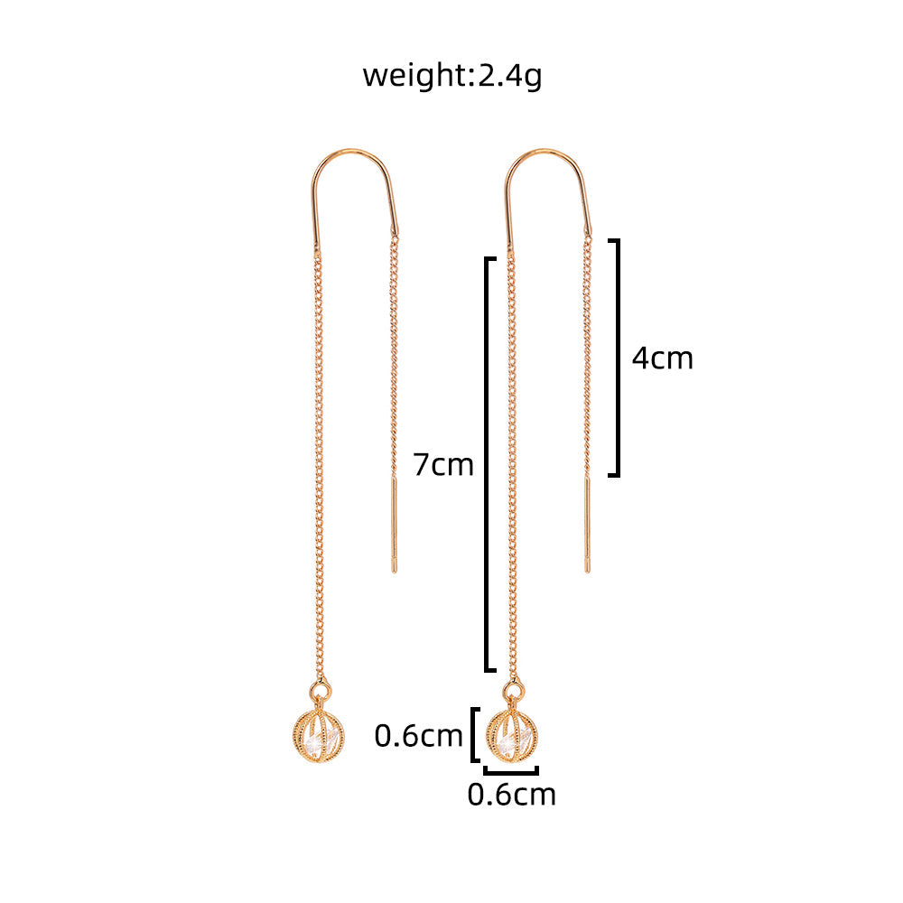 Gold Open Lantern Micro-set Zircon Long Tassel Earrings