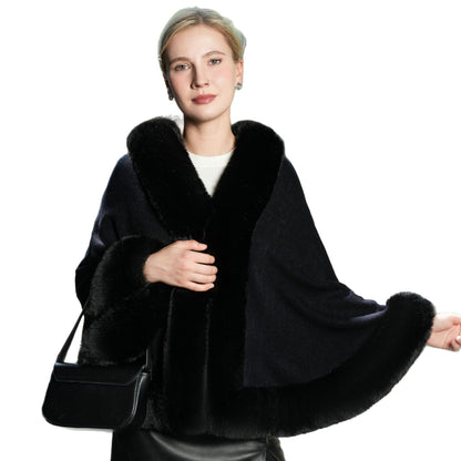 Pure Color All-matching Fur Shawl Warm Evening Gown Outer Cape